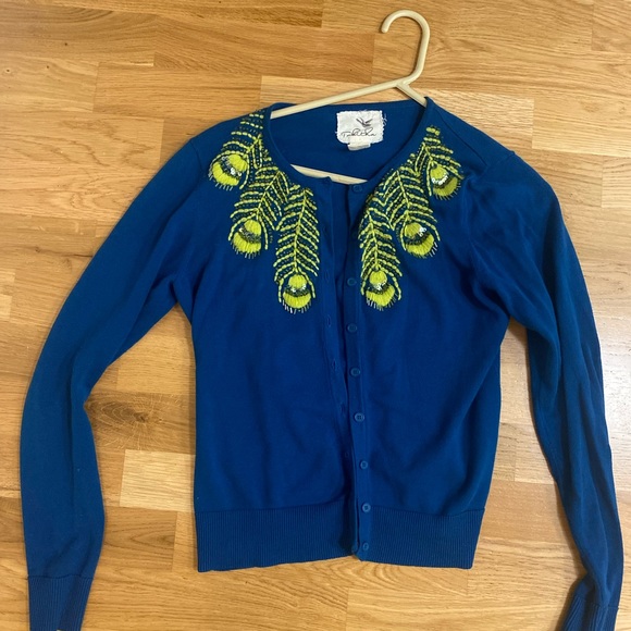 Anthropologie Tabitha Cardigan - beaded peacock 🦚 feathers- so pretty! - Picture 3 of 10